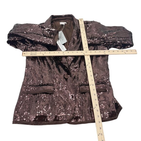 Chicos Sequined Brown Blazer Size 1 Polyester/Cotton Womens Sparkly Jacket Made - Picture 3 of 4